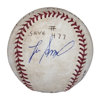1997 Lee Smith Game Used/Signed Career Save #477 Baseball Used on 05/27/97 (Smith LOA)